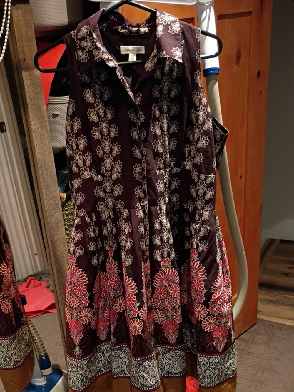 Coldwater Creek Plum Sleeveless Midi Dress with Pink Floral Border